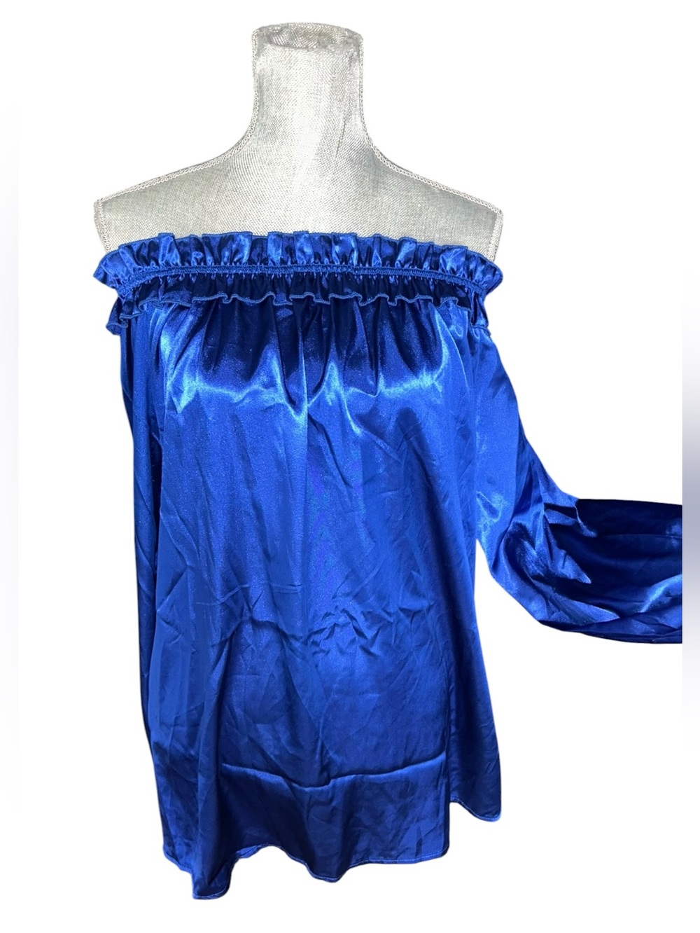 Off-Shoulder Satin‎ Blouse - Royal Blue